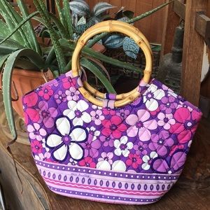 Vera Bradley bamboo handle purple print summer purse